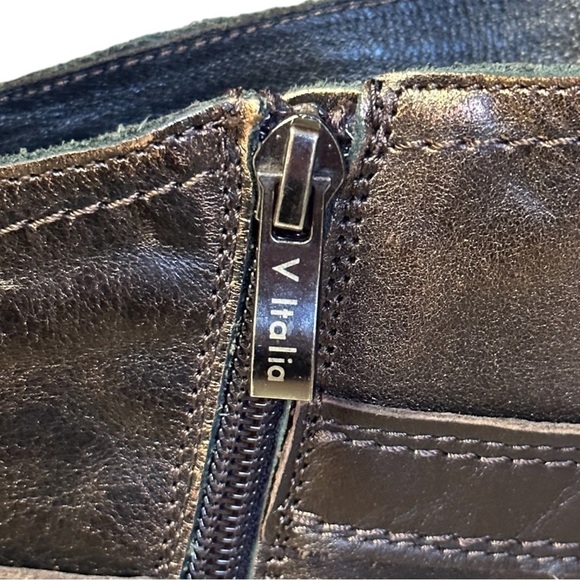 V-Italia Bronze Metallic Leather Moto Boots Women’s 7 EU 38 Mid Calf Buckle Zip - Picture 8 of 13